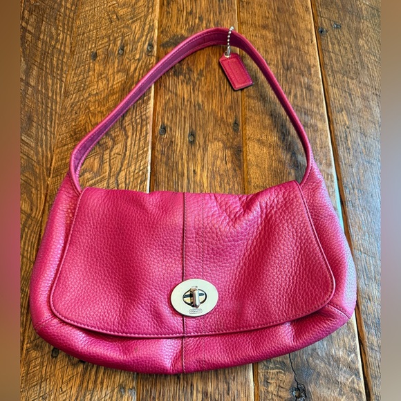 Coach Pink Pebble Grain Leather Shoulder Bag - Picture 1 of 8